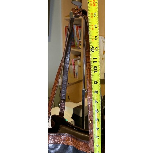 Vintage Brahmin Black Brown Croc Print Double Strap Bucket Handbag - Picture 9 of 14